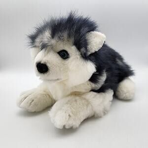 The Stuffed Animal House Realistic Husky Plush 12" Lays Down Hard Blue Eyes